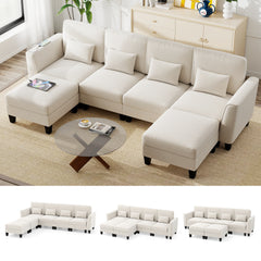 280 cm U-Shaped Sectional Sofa with 2 Ottomans & USB Charging Ports-White