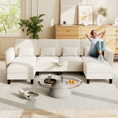 280 cm U-Shaped Sectional Sofa with 2 Ottomans & USB Charging Ports-White