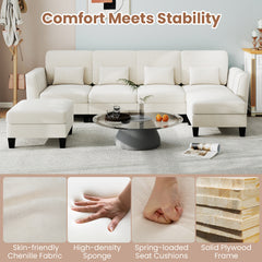 280 cm U-Shaped Sectional Sofa with 2 Ottomans & USB Charging Ports-White