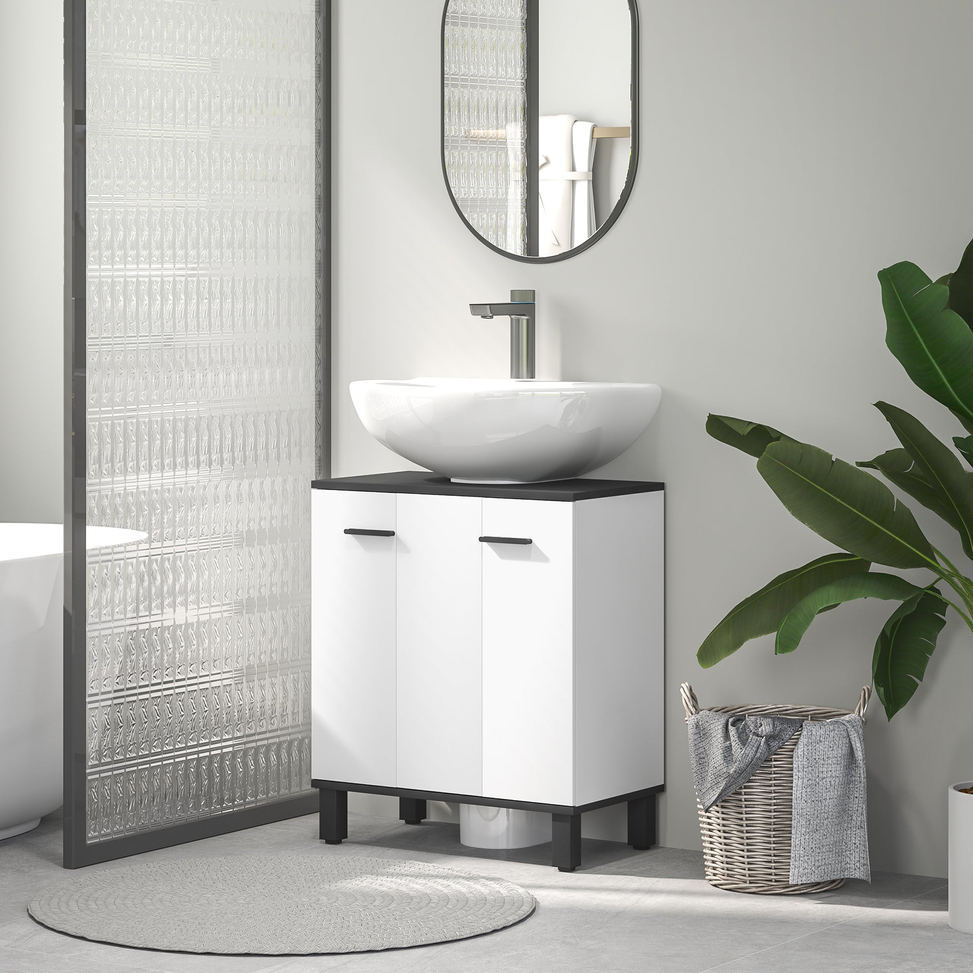 HOMCOM Modern Under-Sink Bathroom Cabinet - High Gloss White