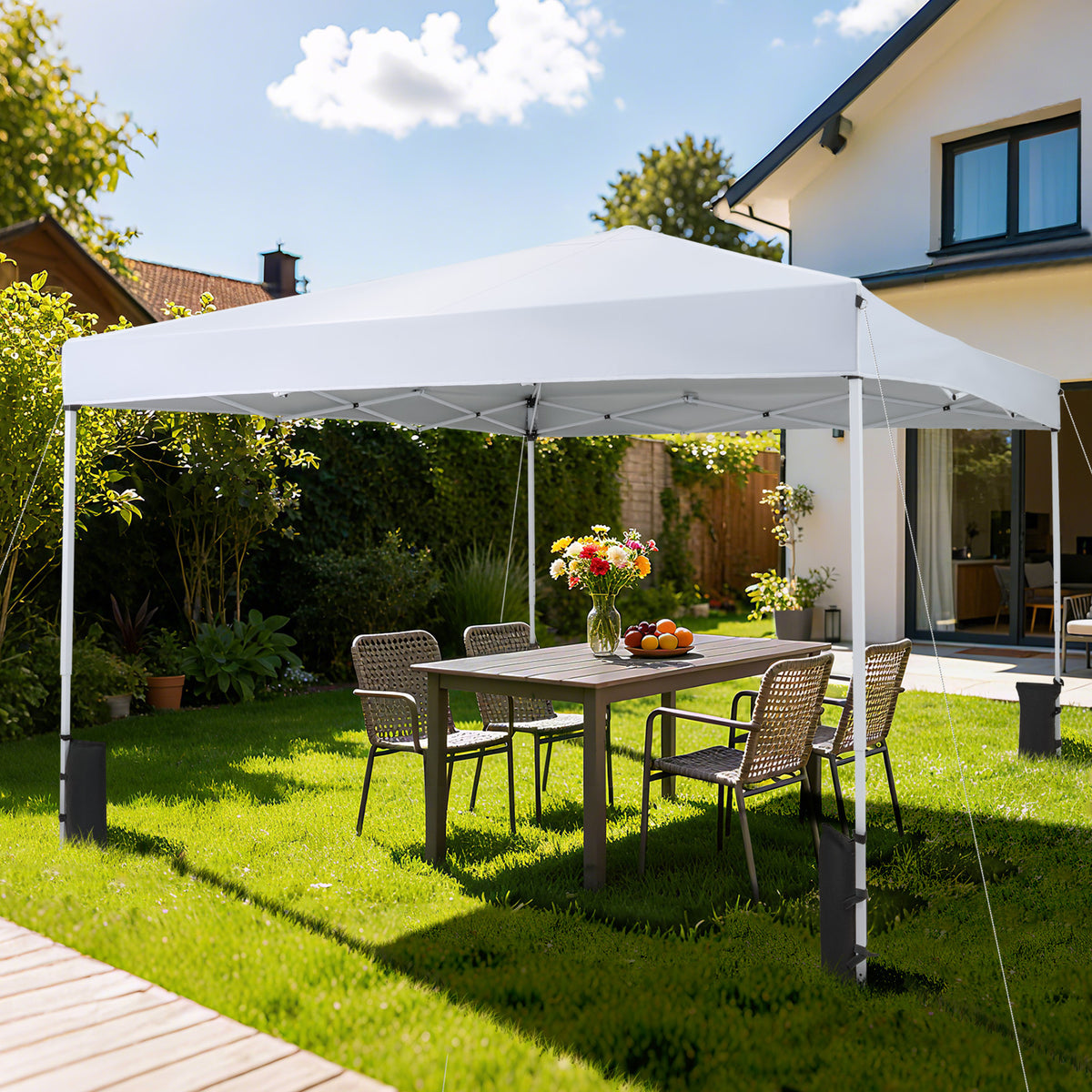 290 x 290 cm Pop up Canopy Tent with Carrying Bag and 4 Sandbags-White