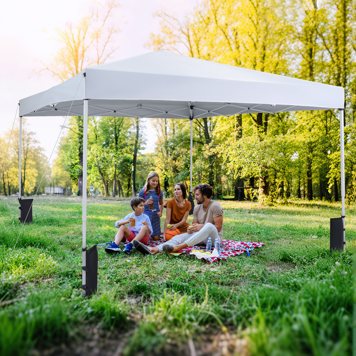 290 x 290 cm Pop up Canopy Tent with Carrying Bag and 4 Sandbags-White