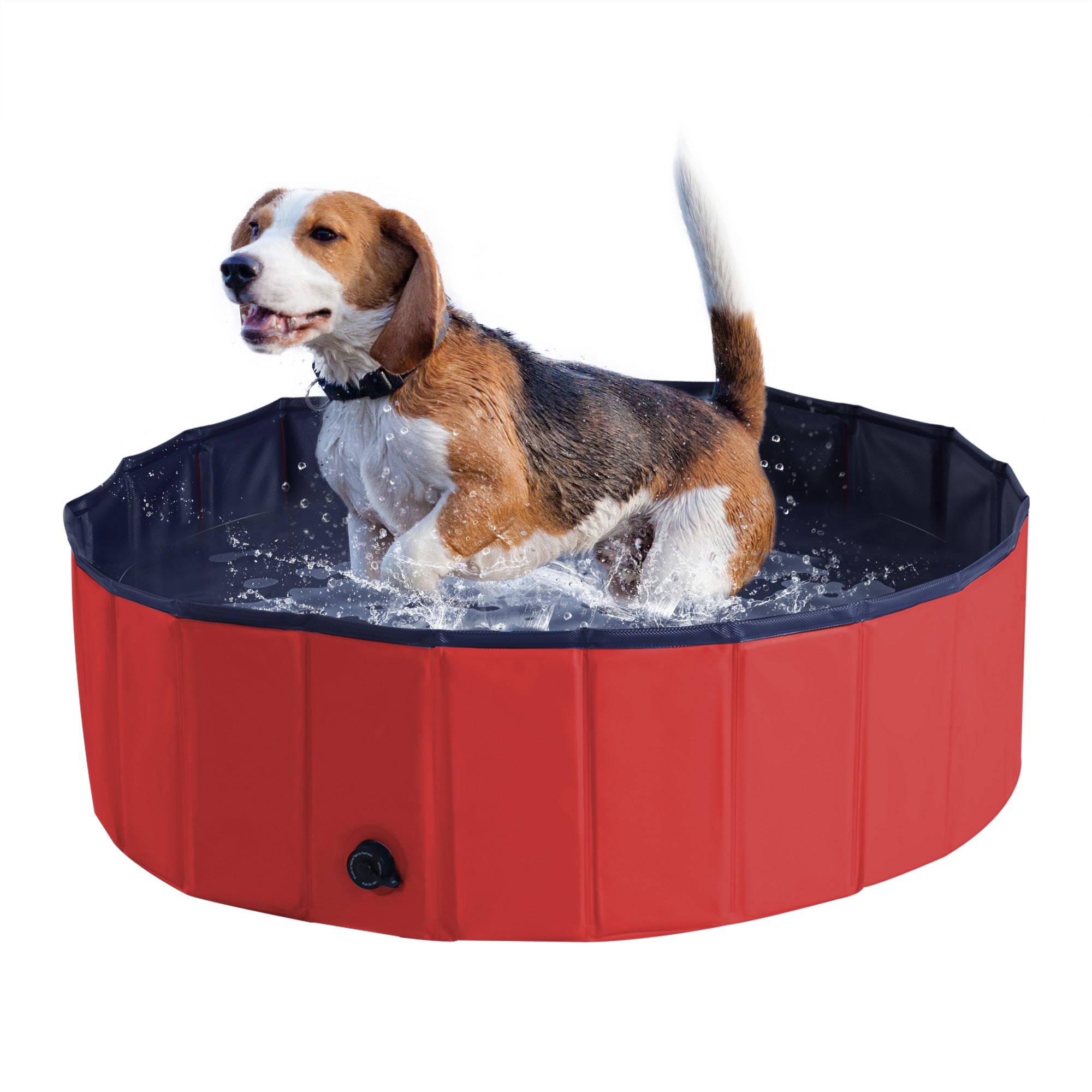 PawHut Dog Paddling Pool, Foldable Dog Pool, Leakproof & Hard Plastic, Portable Pet Bathtub with Non-Slip Base & Drainage Hole, for Indoors, Outdoors, Garden, Patio, 100 x 30 cm, Red
