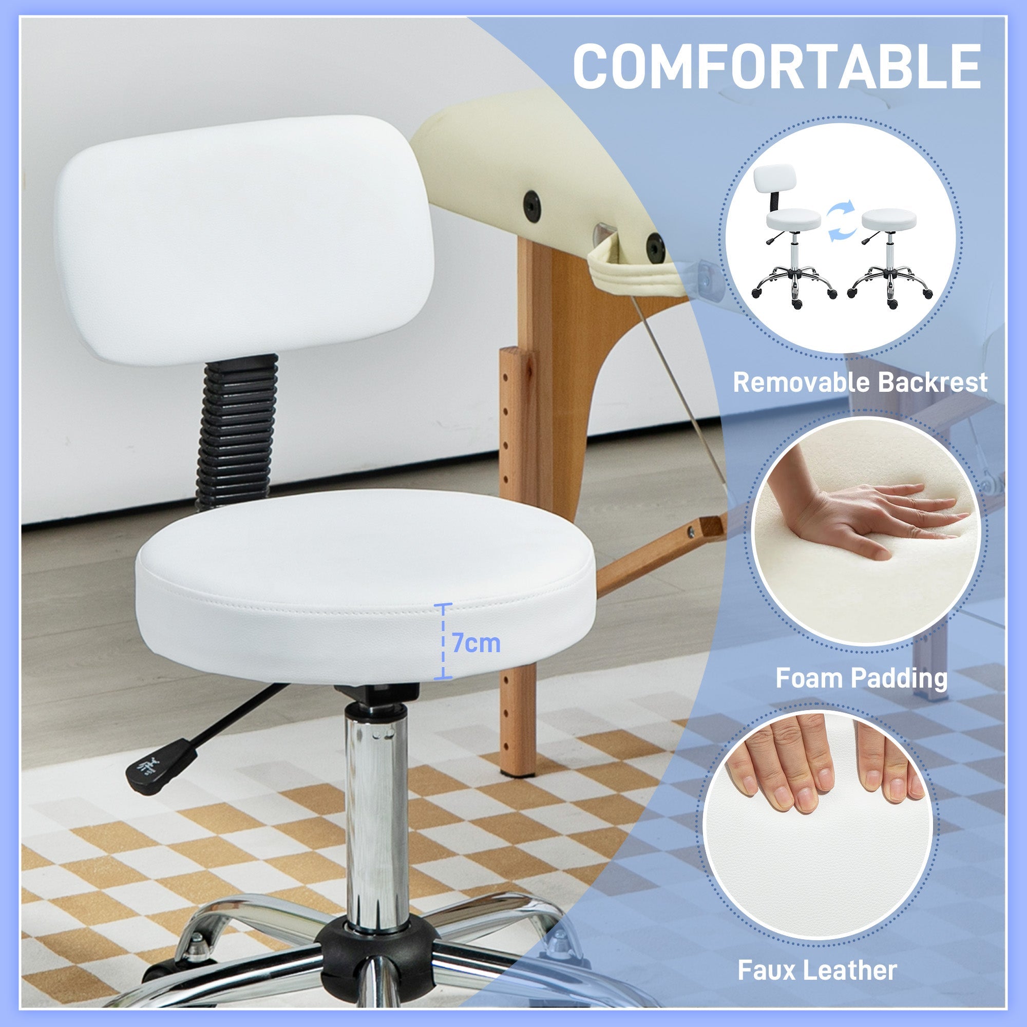HOMCOM 360 Swivel Seat Salon Stool - White