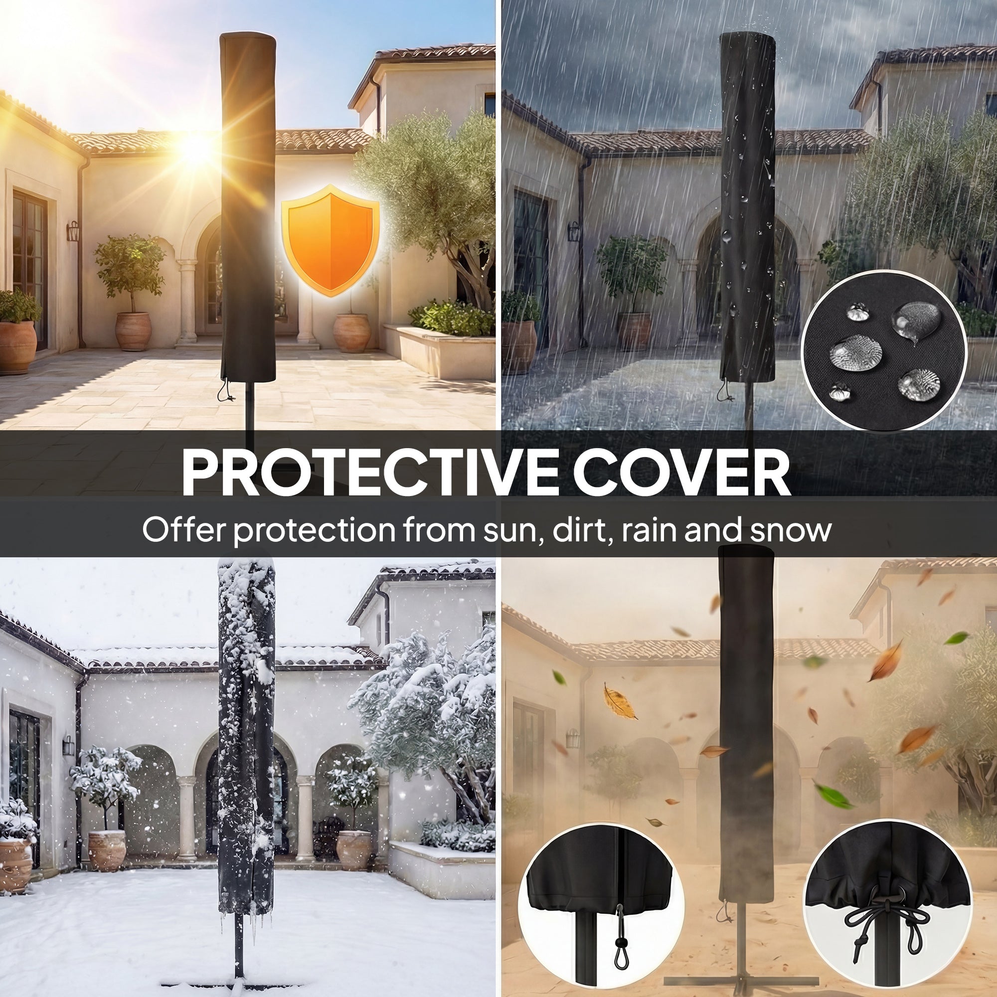 Outsunny 2.8 m Garden Parasol Umbrella with LED Solar Light, Parasol Cover, 3 Tier Outdoor Table Market Patio Umbrella, Navy Blue