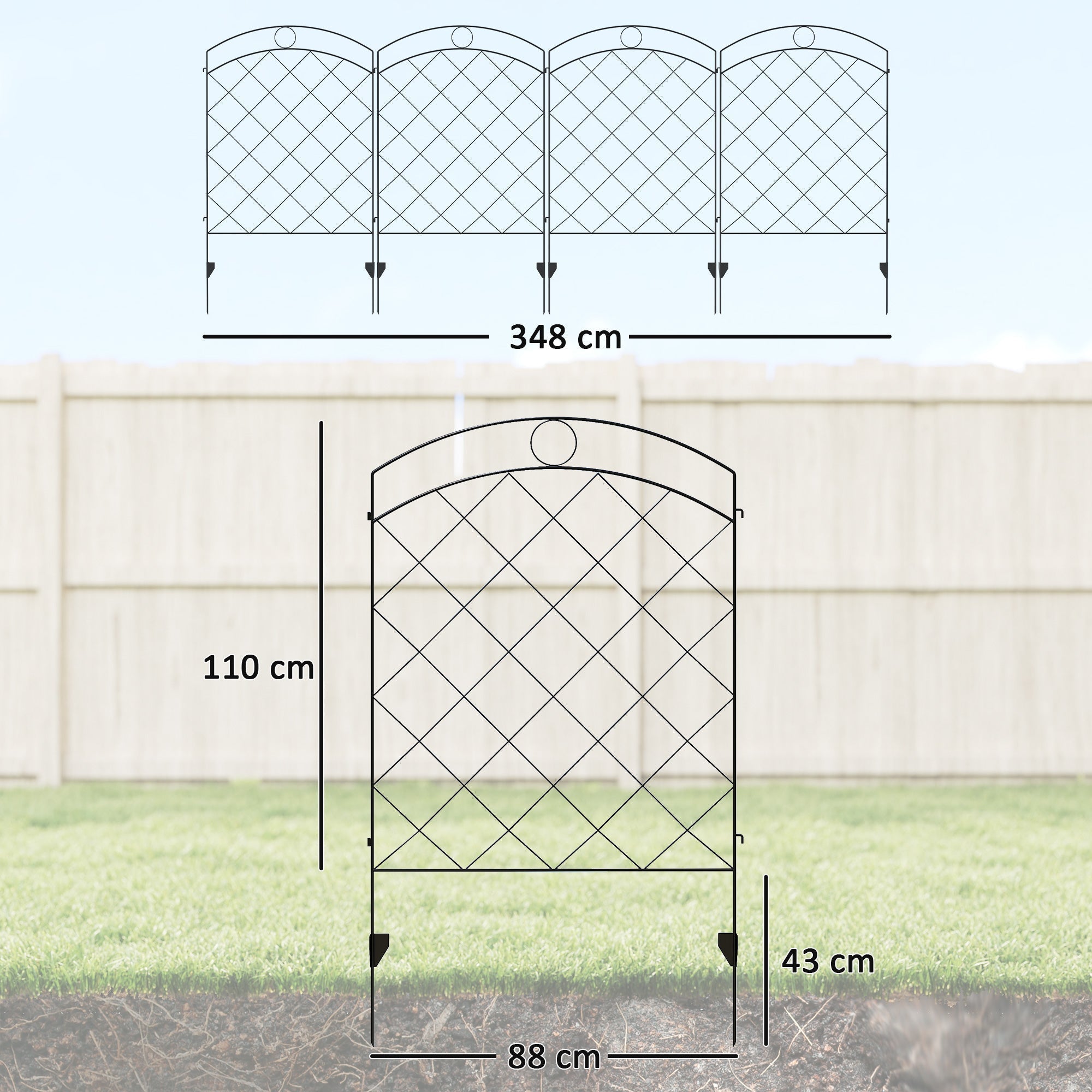 Outsunny Steel Decorative Outdoor Picket Fence Panels Set of 4, Black