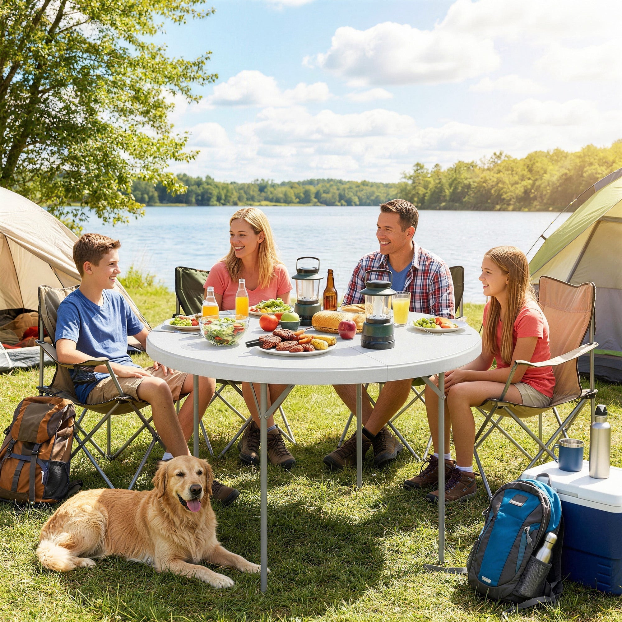 Outsunny 120 cm Folding Picnic Table, Camping Table with Non-slip Foot Pads and Metal Frame, 100 kg Load, for Garden, White