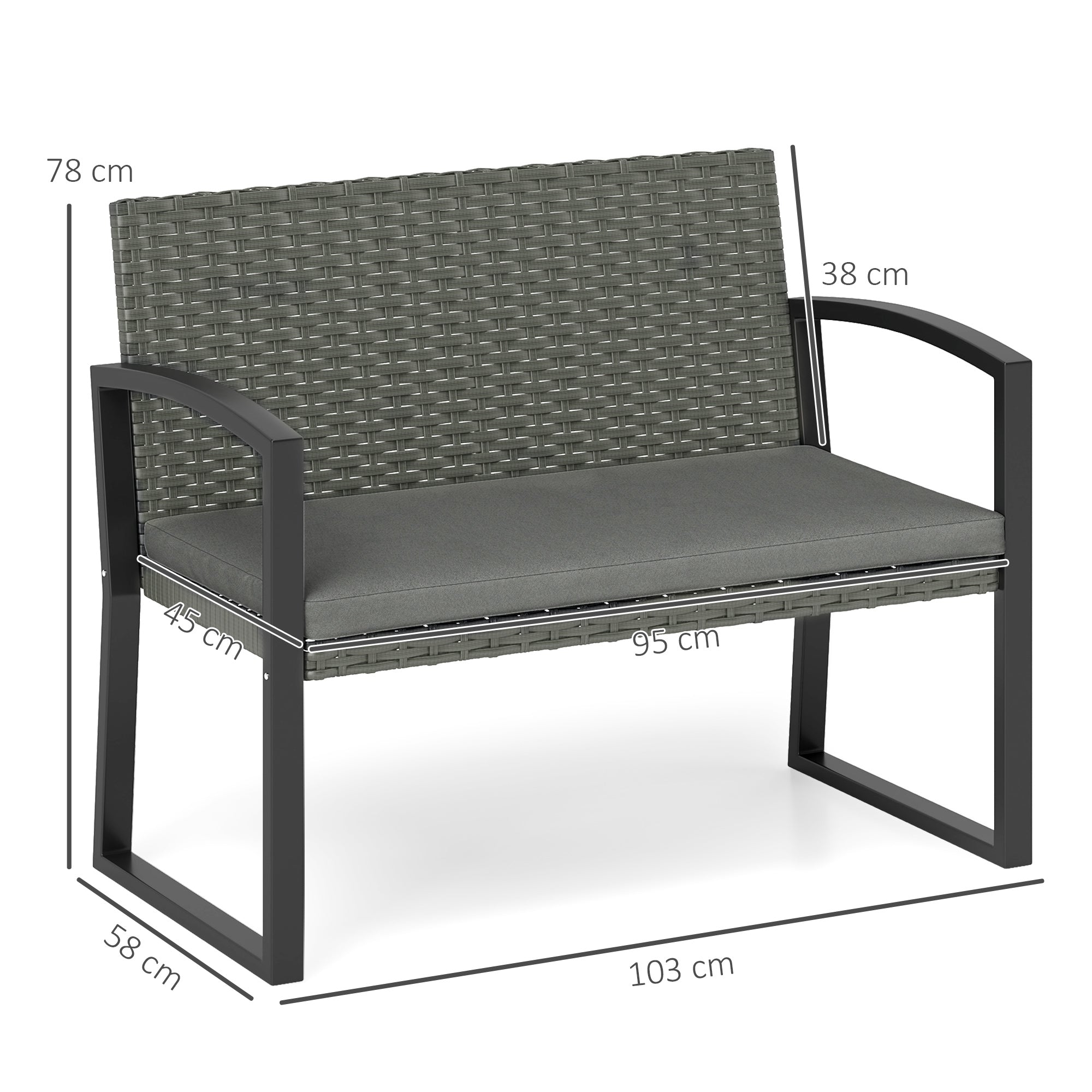 Outsunny Two-Seater Rattan Garden Bench - Light Grey