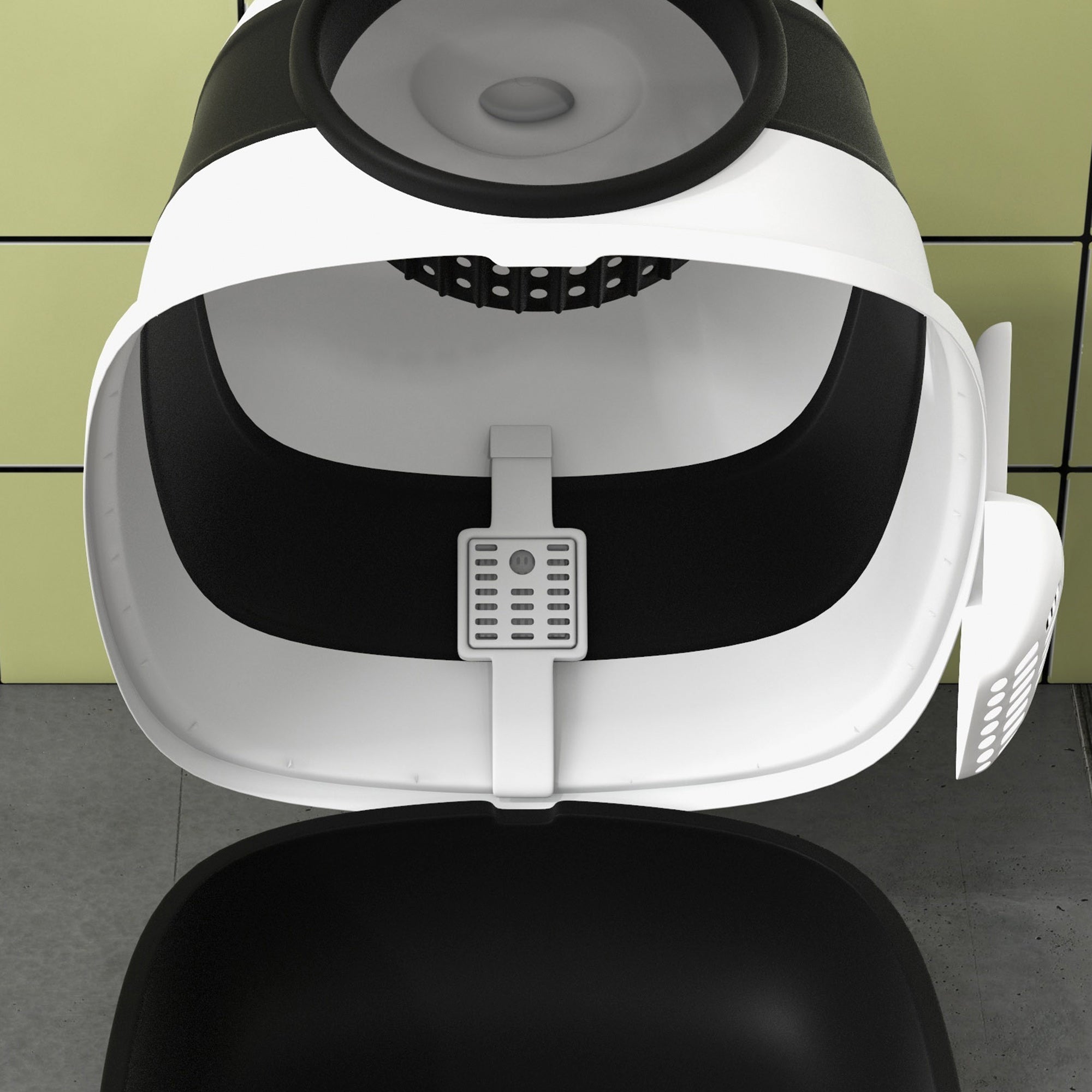 PawHut Foldable Cat Litter Tray with Lid, Deodorant, Scoop, Black