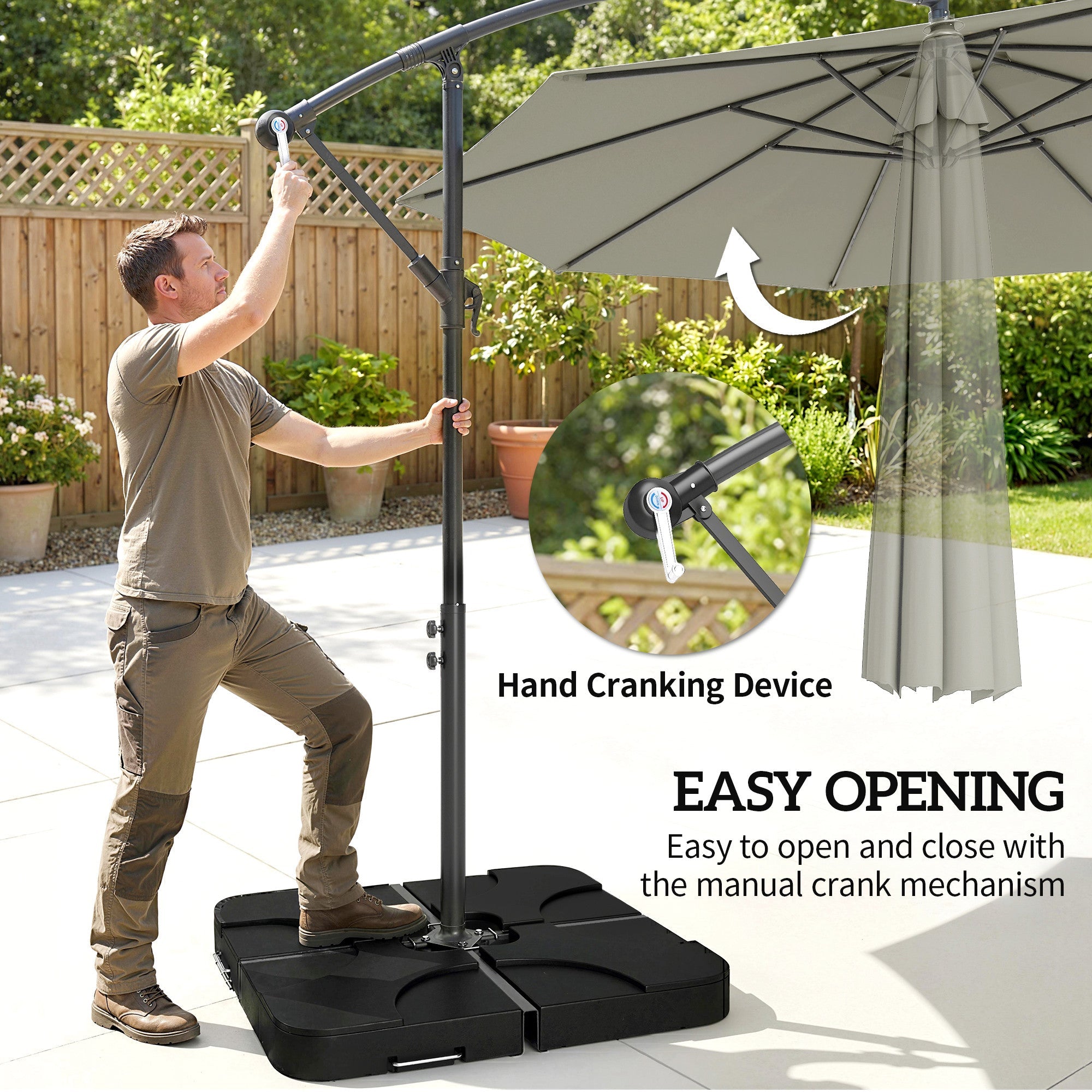 Outsunny 3m Overhanging Parasol, with Base, Weights and Cover - Light Grey