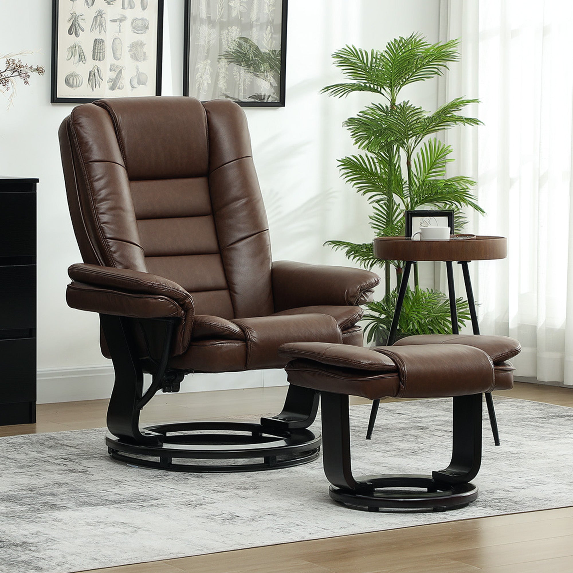 HOMCOM Faux Leather 135√Ç¬∞ Reclining Chair and Footstool - Brown