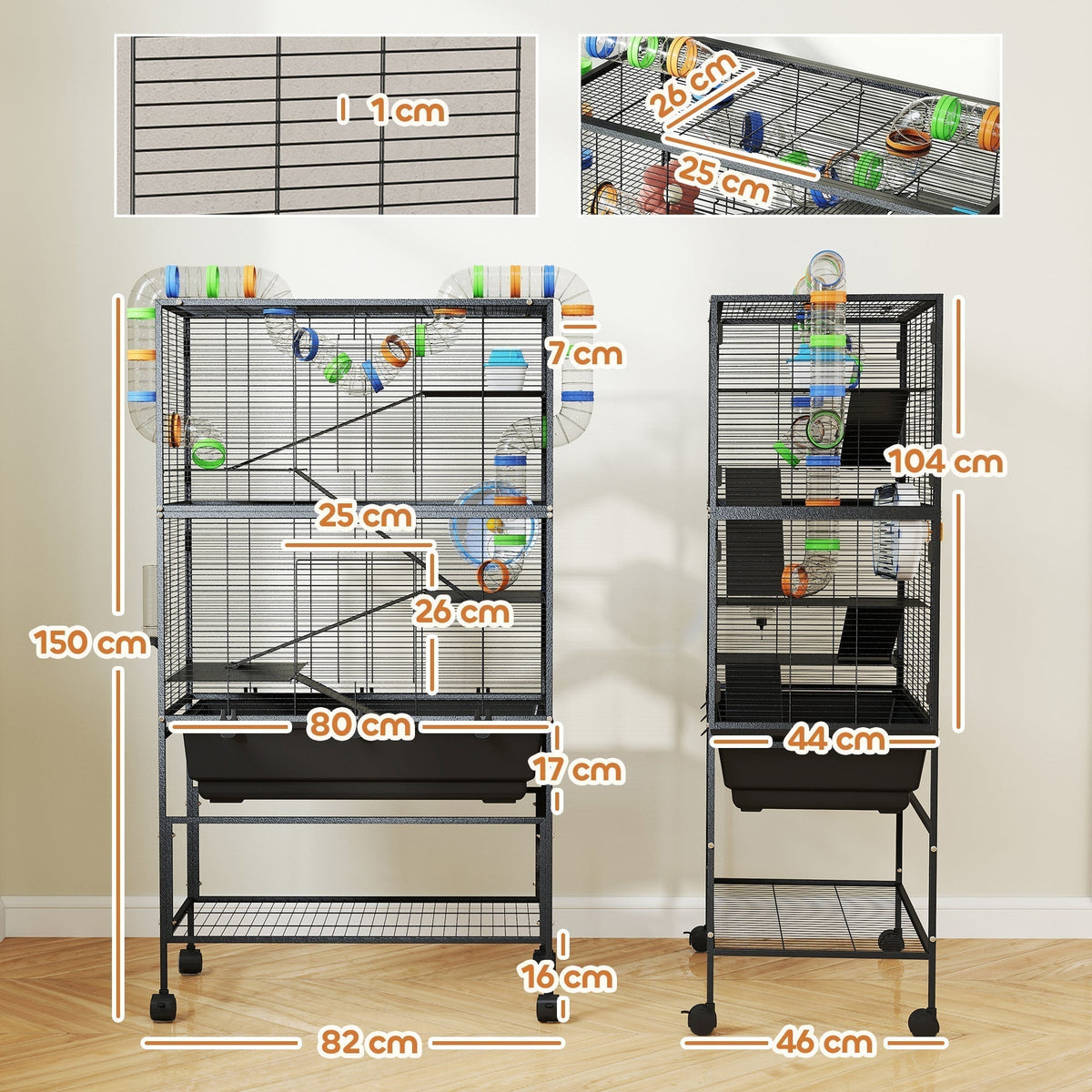 PawHut 5 Tier Large Hamster Cage on Wheels with 17 cm Deep Tray, Storage Shelf for Syrian, Gerbil, Rats