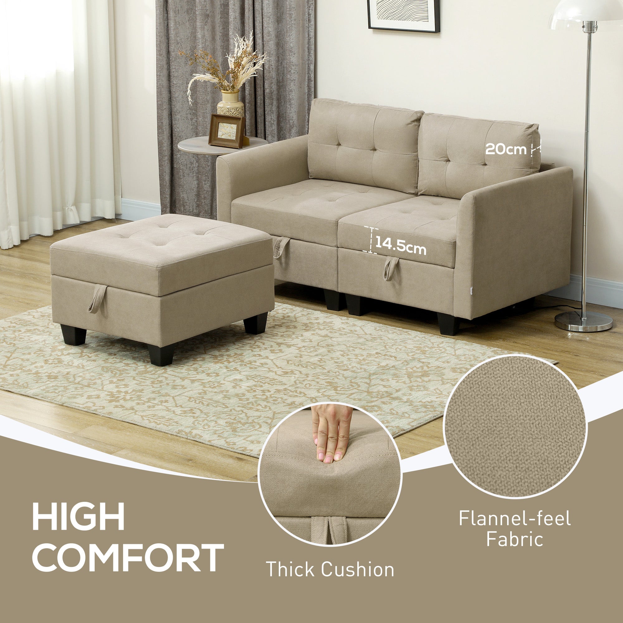 HOMCOM 'L' Shape Modular Storage Sofa - Light Brown