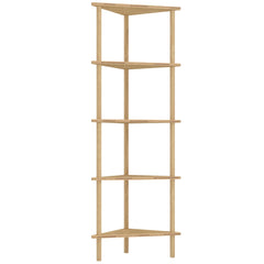 HOMCOM Bamboo Storage Shelf, 5-tier Corner Shelf, Freestanding Shelving Unit for Living Room, Home Office, Natural Wood Finish