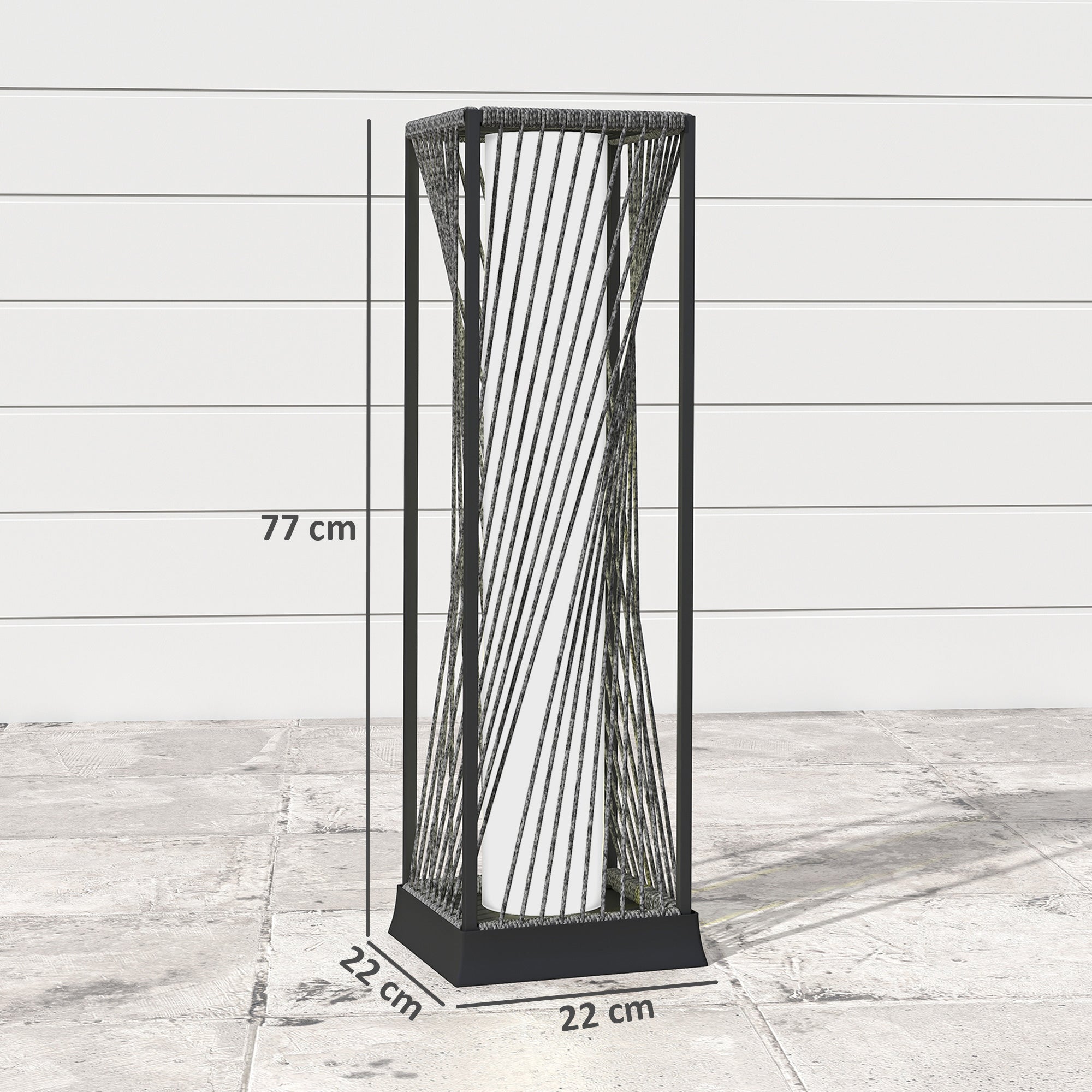 Outsunny Garden Rattan Lamp, 77 cm Tall Solar Rattan Floor Lamp, Solar Garden Light with Auto On/Off LED Lights, IP44 Waterproof for Outdoor, Porch, Pathway, Deck, Grey