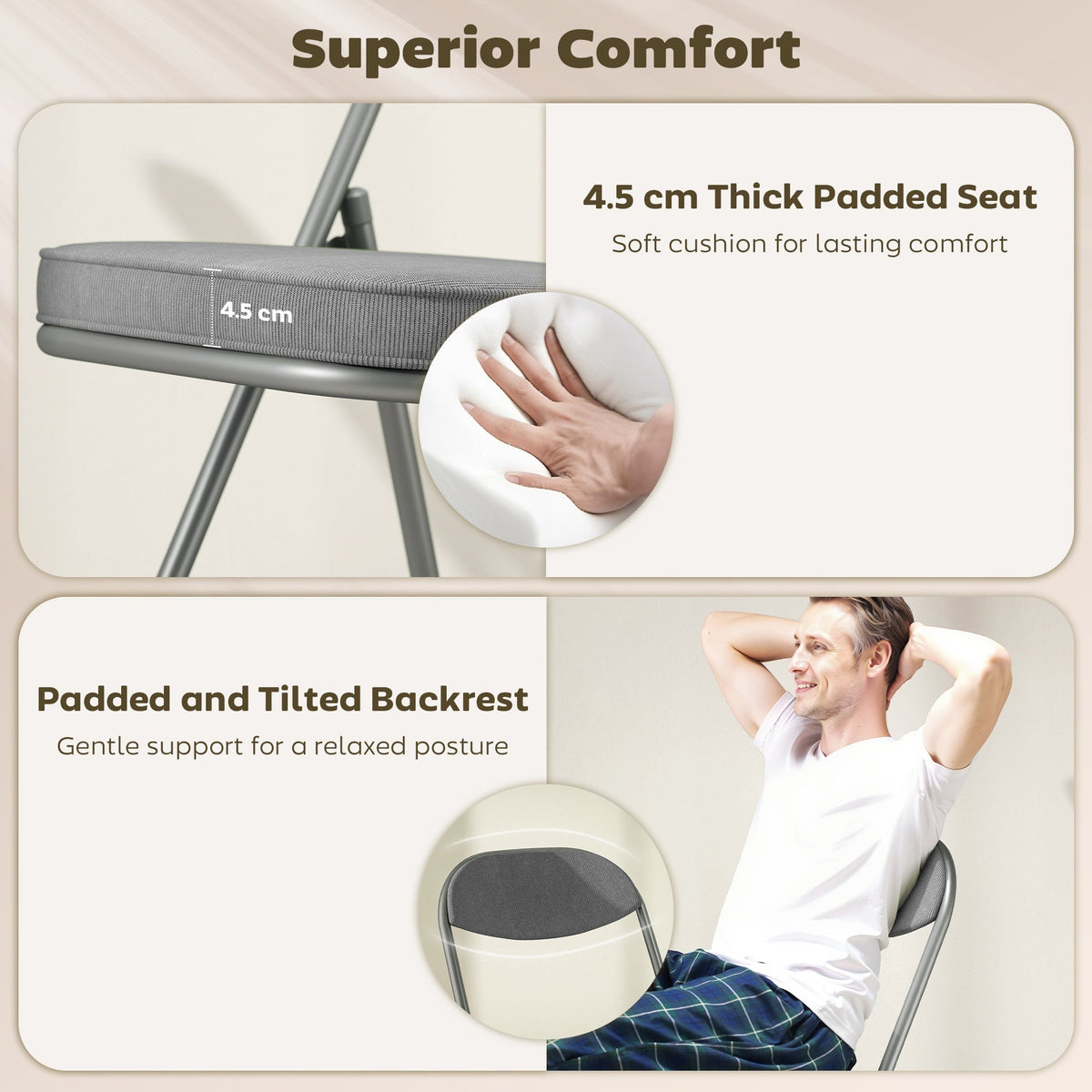 HOMCOM Set of Four Folding Corduroy Seat Chairs - Grey