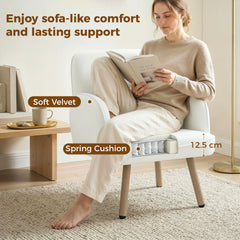 HOMCOM Lounge Chair Velvet Upholstered Armchair with Spring Cushion for Living Room Bedroom Cream White
