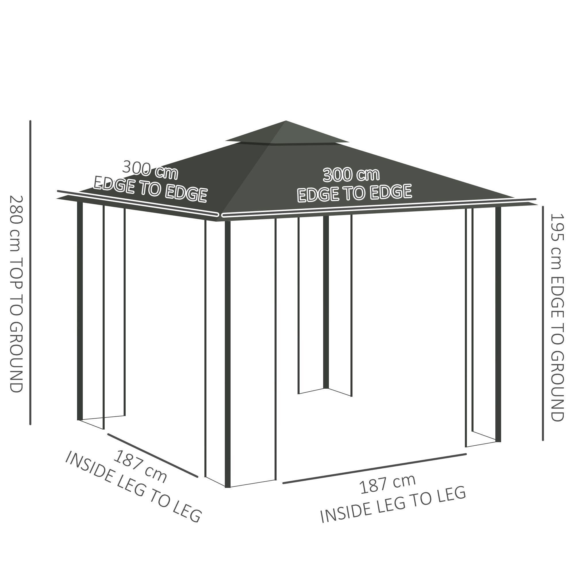 Outsunny 3 x 3(m) Steel Frame Double Roof Garden Gazebo - Grey