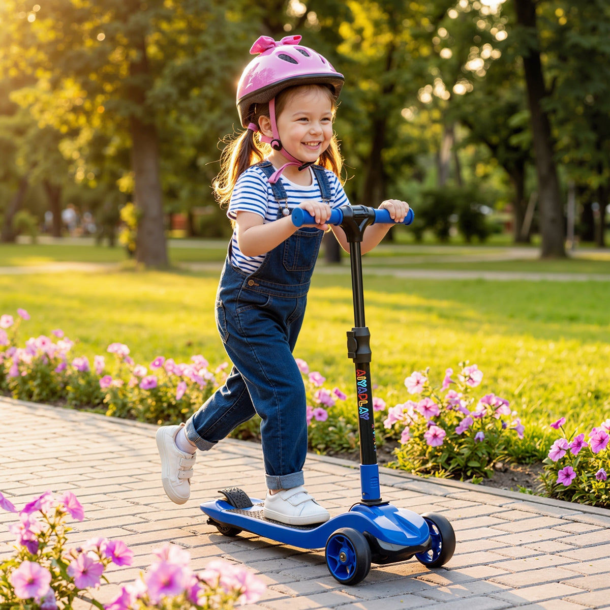 AIYAPLAY Three-Wheel Foldable Electric Scooter for Kids Aged 6-10 Years, Blue