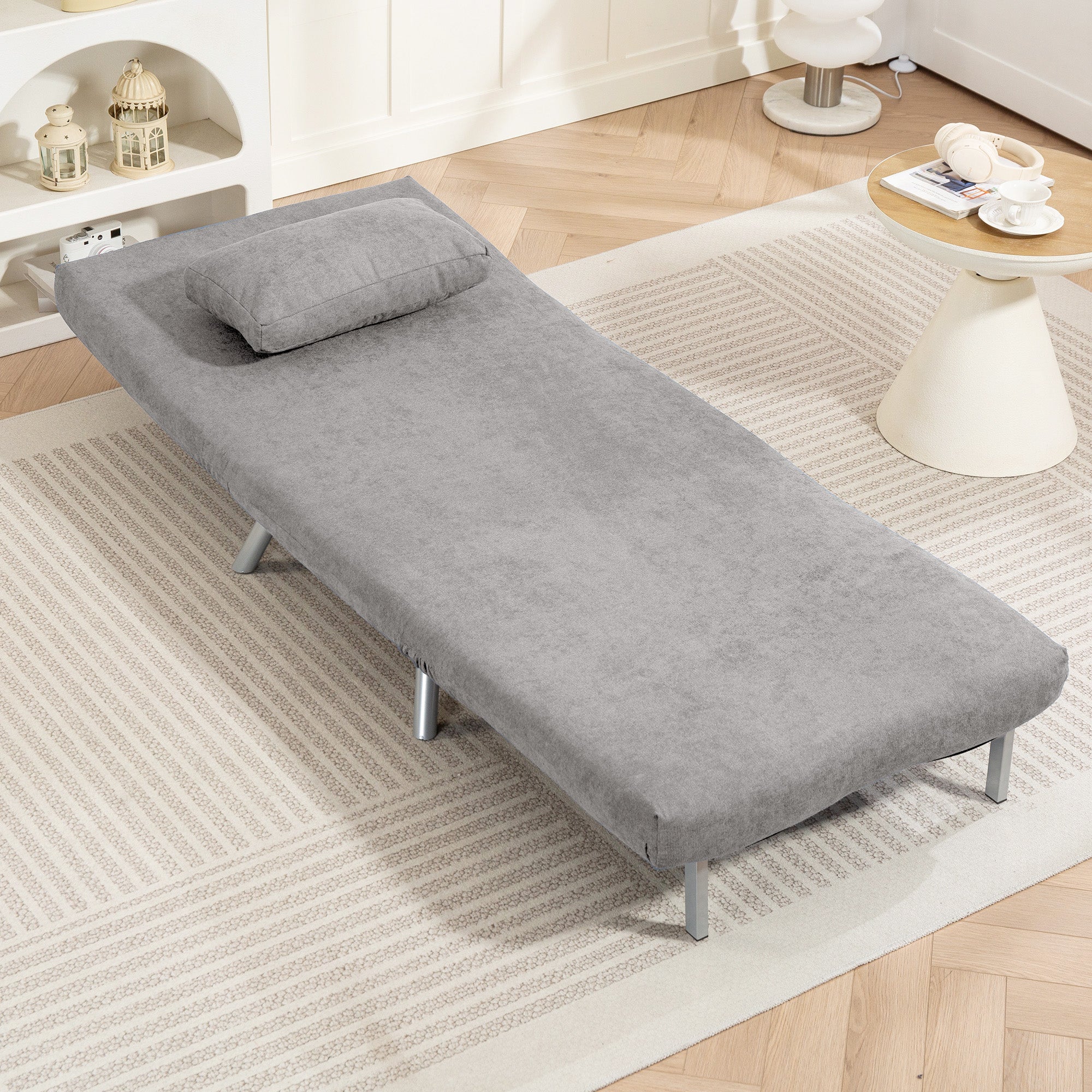 HOMCOM Single Velvet-Feel Chair Bed - Grey