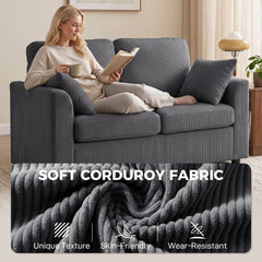 HOMCOM 2 Seater Sofa, Corduroy Small Couch with Spring Cushion, Wide and Deep Seat, Dark Grey