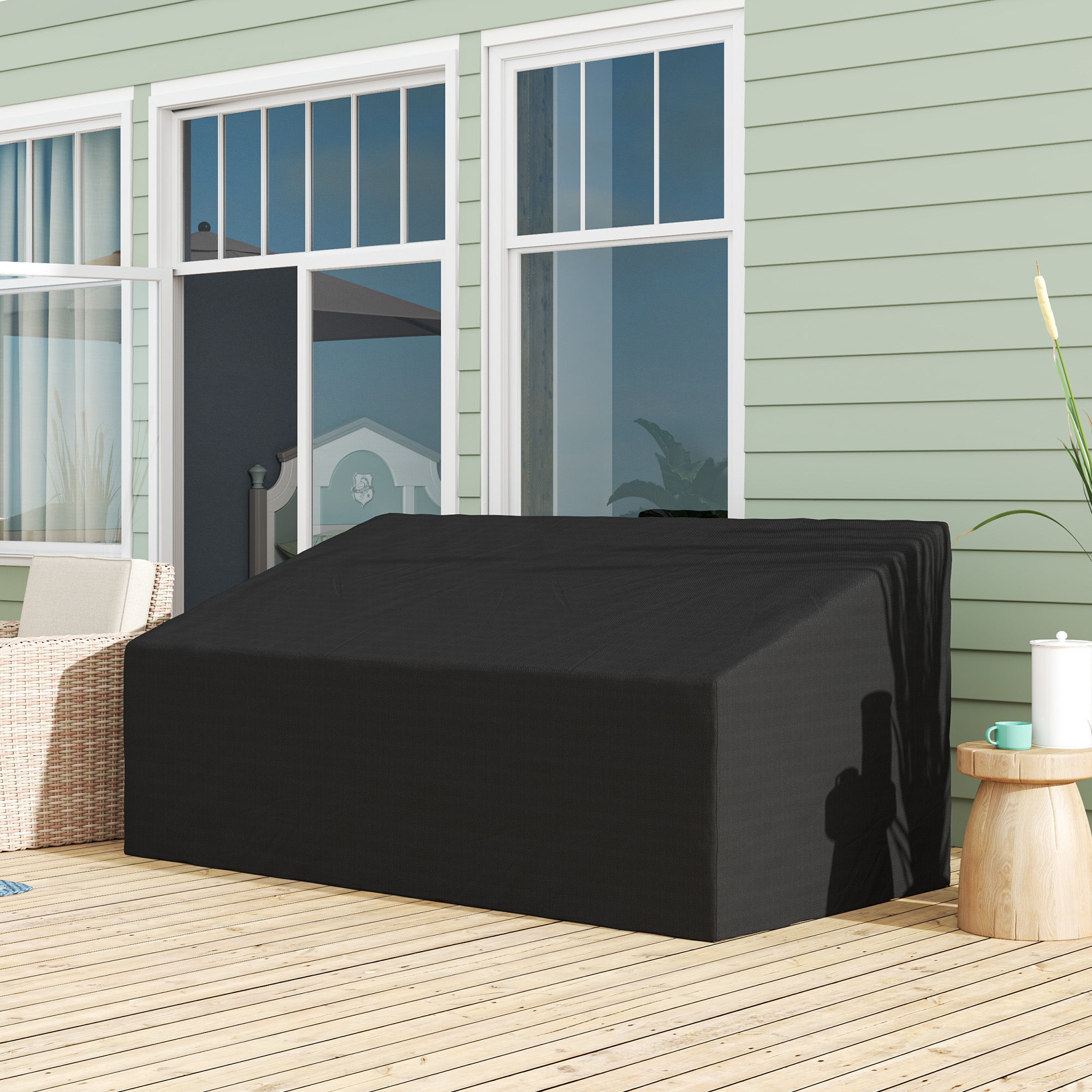 Outsunny 600D Oxford Cloth Garden Furniture Cover Waterproof, 3 Seater Sofa Protector for Patio, Outdoor, Black, 218 x 111 x 63-101 cm