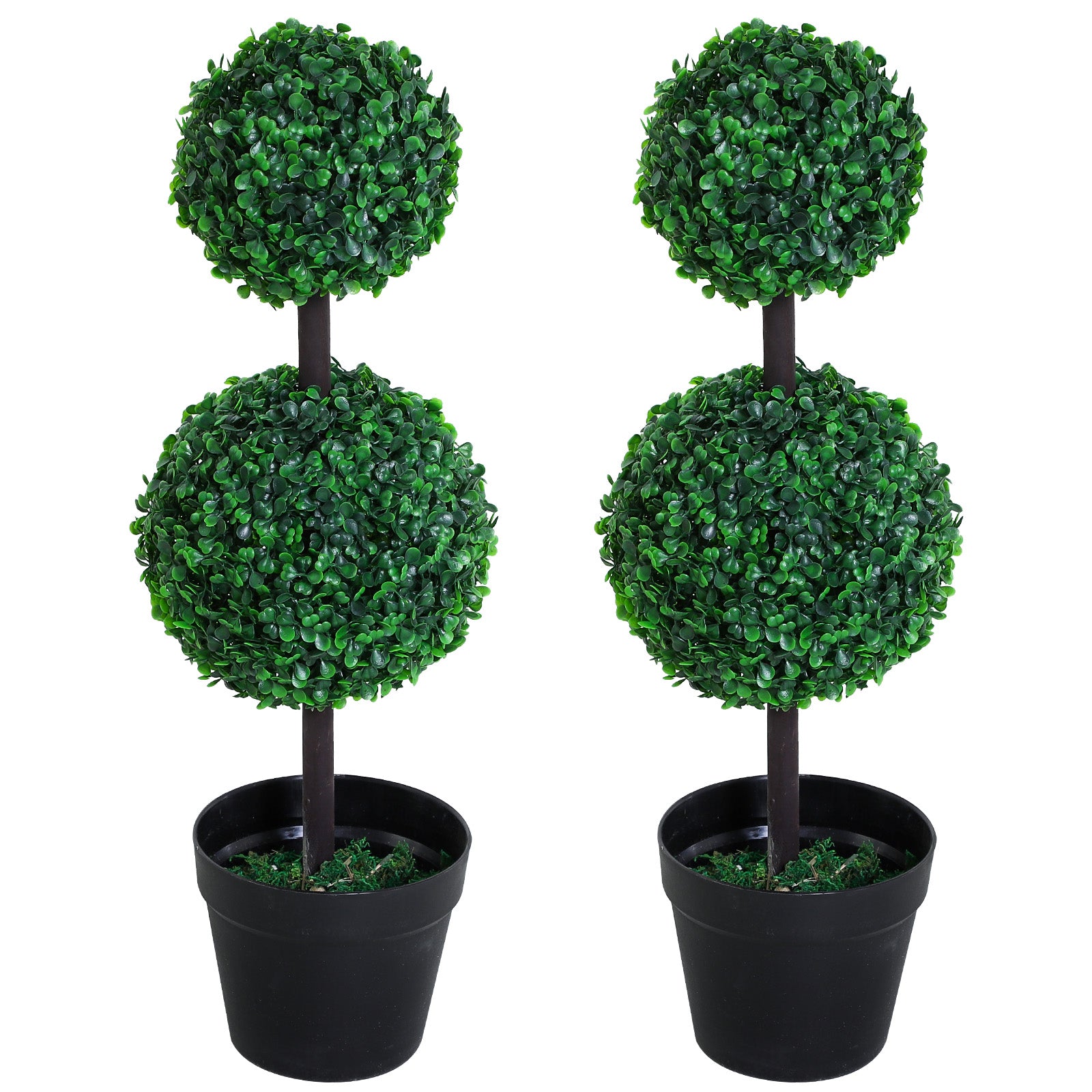 Outsunny Set of 2 Artificial Boxwood Ball Topiary Trees Potted Decorative Plant Indoor D√É¬©cor (67cm)