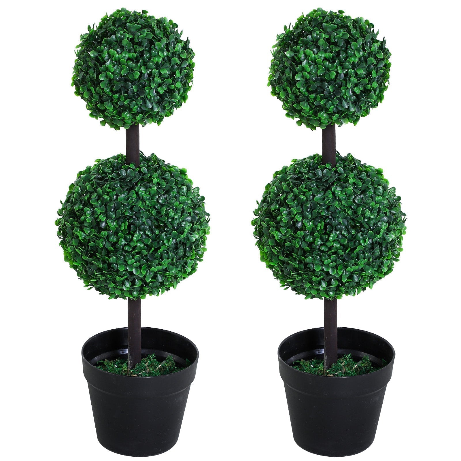 Outsunny Set of 2 Artificial Boxwood Ball Topiary Trees Potted Decorative Plant Indoor D√É¬©cor (67cm)