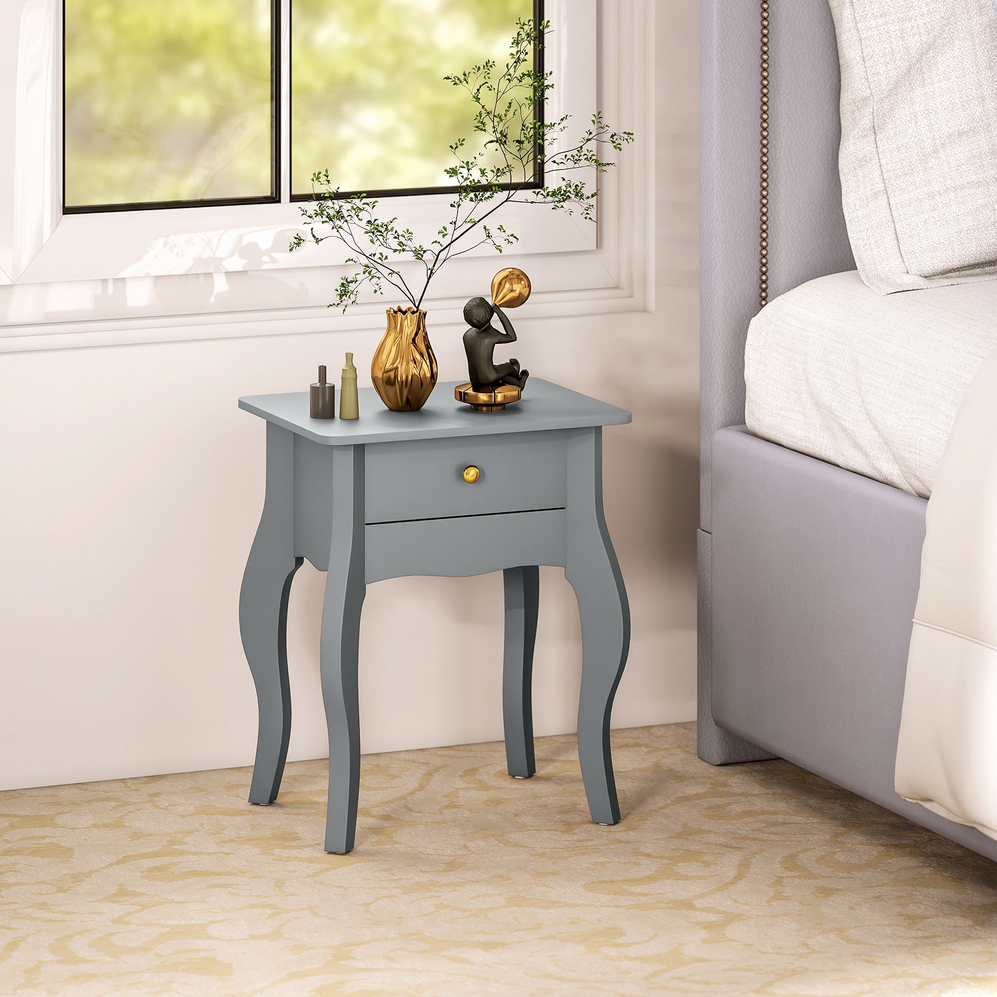 HOMCOM French Style Side Table with Drawer - Grey