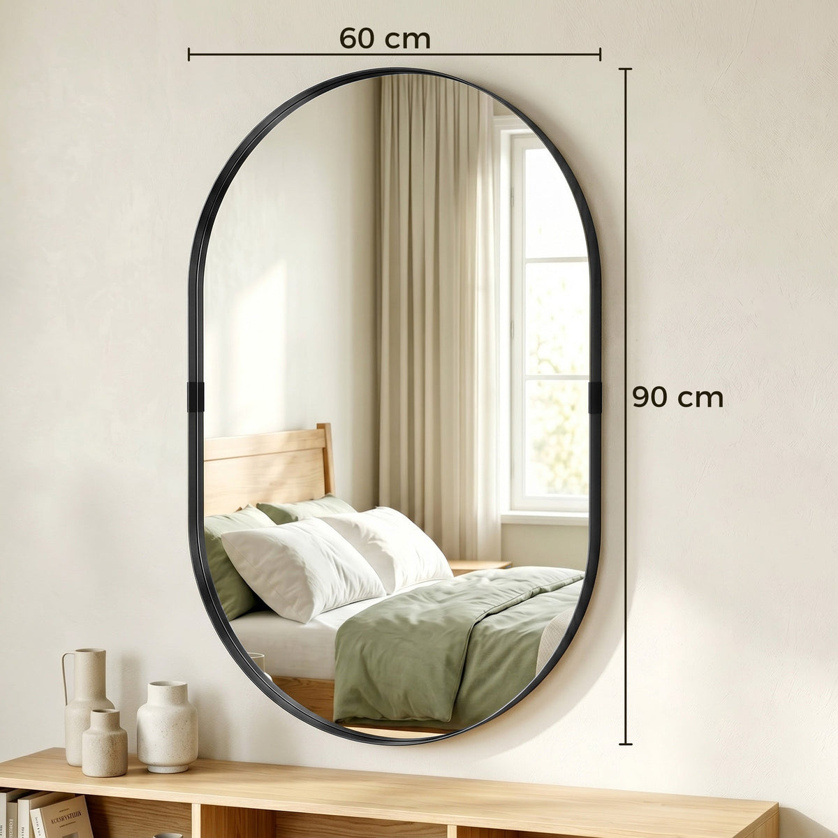 HOMCOM Wall Mirror, Bathroom Mirror with Elevated Aluminium Alloy Frame, 60 x 90 cm, Black