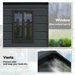 Outsunny 4 x 3 ft Plastic Garden Shed with Floor, Outdoor Storage Shed with Lockable Door, Window and Vent, Dark Grey