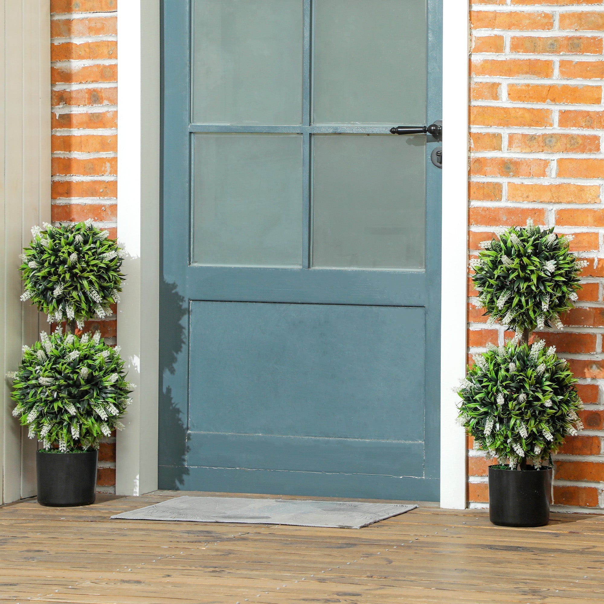 HOMCOM Set of 2 Decorative Artificial Plants Ball Trees with Lavender Flowers in Pot Fake Plants for Home Indoor Outdoor Decor, 70cm, White