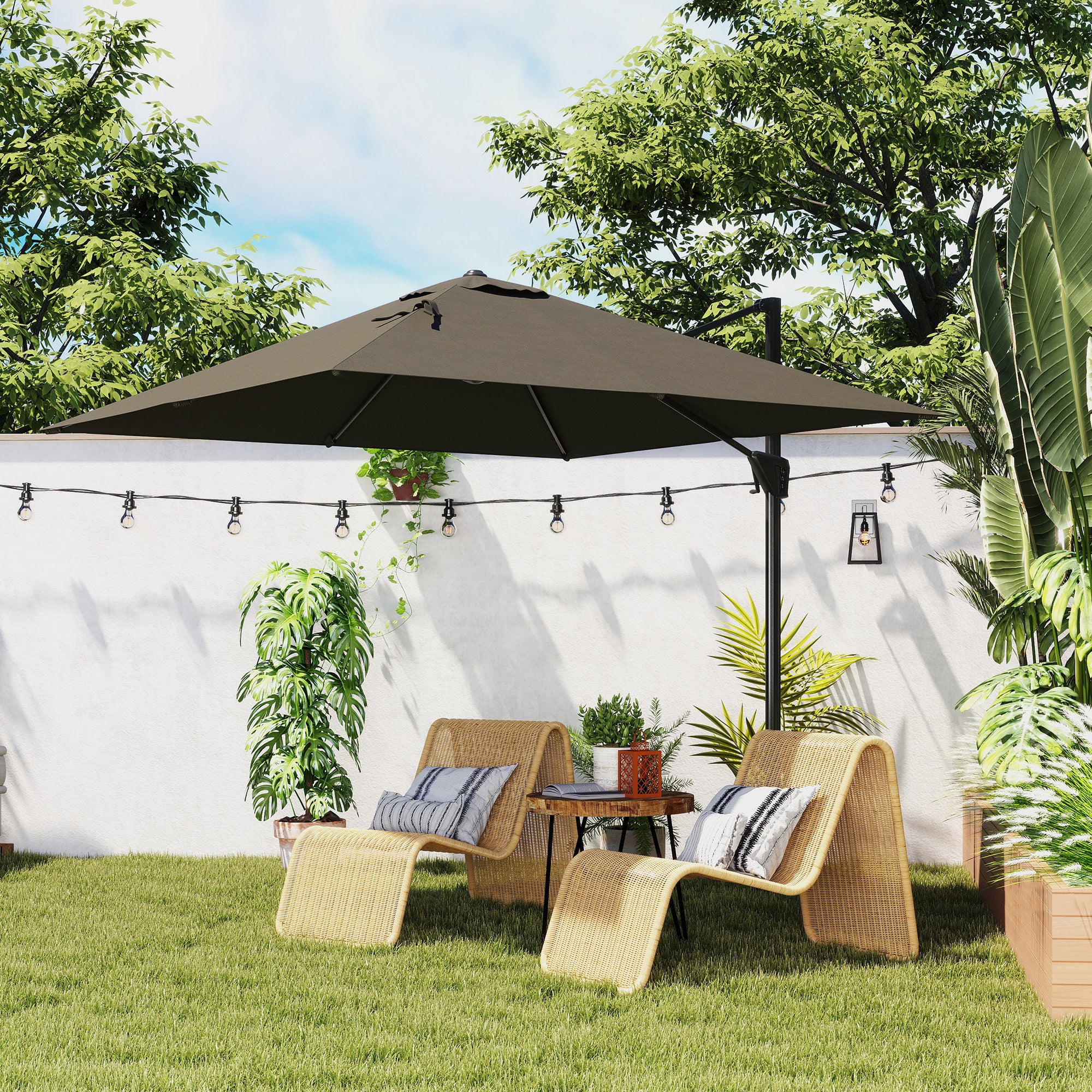 Outsunny Patio Offset Parasol Umbrella - Tan
