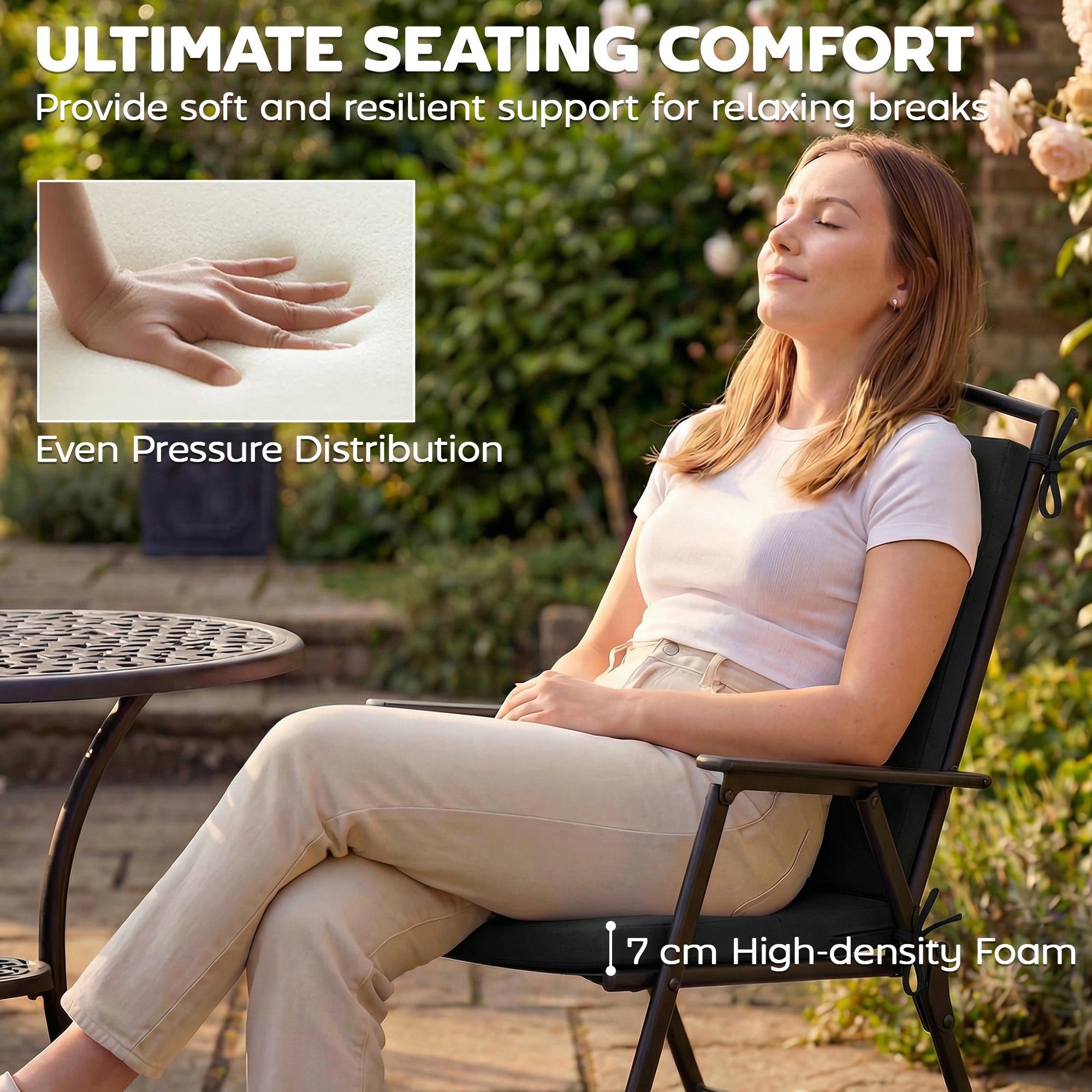 Outsunny Outdoor Seat Cushions Set of 2 with Ties, Waterproof Garden Seat Pads, Black