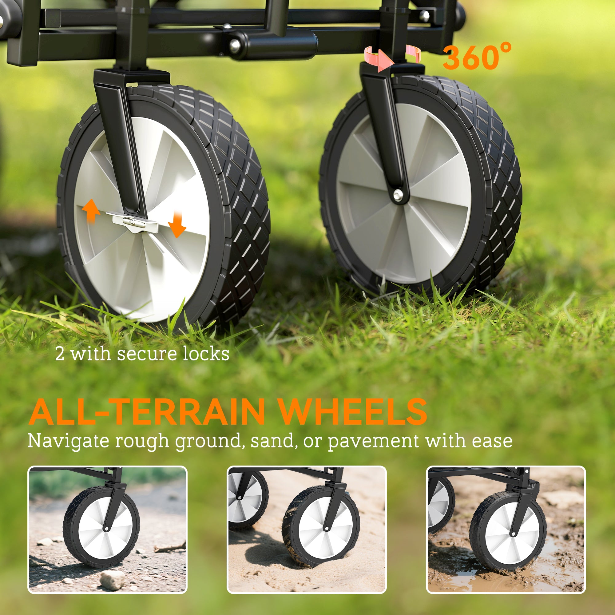 Outsunny 90L Festival Trolley on Wheels, Folding Camping Trolley Cart with Adjustable Handle, Portable for Outdoor, Garden, Shopping, Fishing, Navy Blue