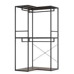 2M L-shaped Coat Rack Unit with 3 Shelves and 4 Rails Open Wardrobe-Grey