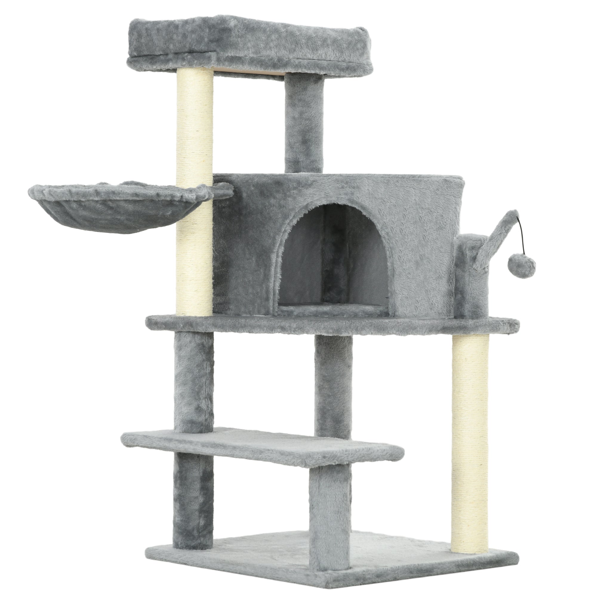 PawHut Sisal 100cm Cat Tree Tower with Sisal Scratching Post Grey