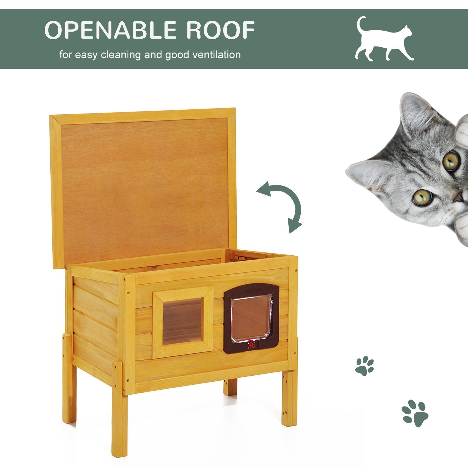 Pawhut Garden Wooden Cat House Hide Cage Outdoor Pet Play Home Waterproof Roof Kitty Shelter Kennel w/ith Door & Window