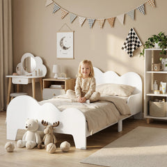 AIYAPLAY Cloud-Themed Toddler Bed Frame with Safety Rails, 143.5 x 74.5 x 56cm