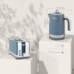 HOMCOM Sleek Textured Kettle and Toaster Set - Blue