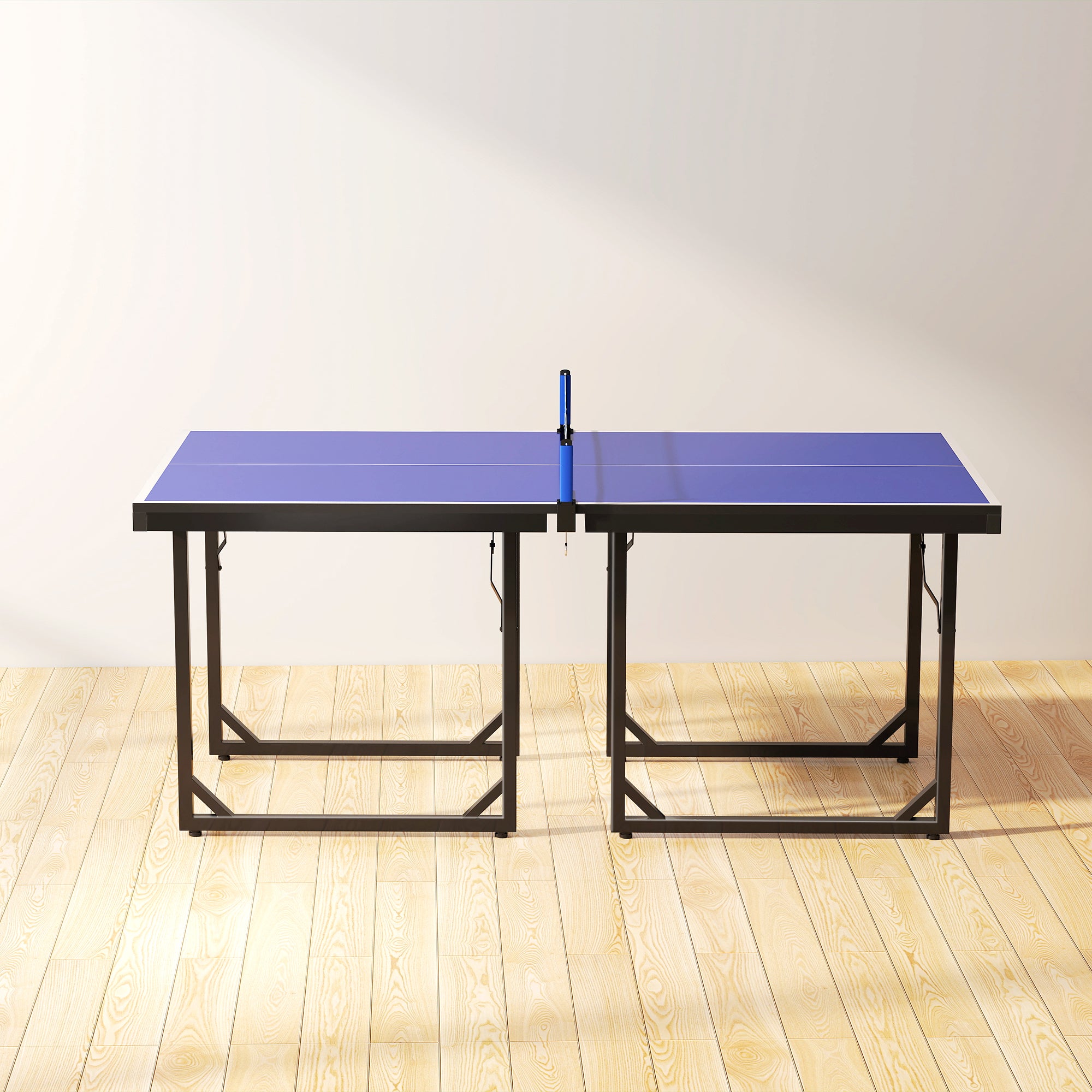 HOMCOM 6ft Table Tennis Table, Ping Pong Table with Net, Foldable and Portable Ping Pong Set for Indoor Outdoor Use, Easy Assemble, Midsize, Blue
