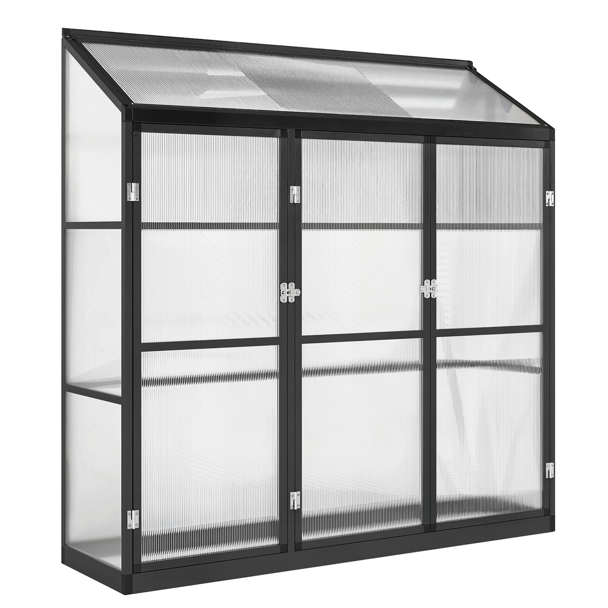 Outsunny Polycarbonate Greenhouse with 3 Hinged Doors, Top Vent, Lean-to Green House, Walk-in Greenhouse, 6 x 1.5ft, Black
