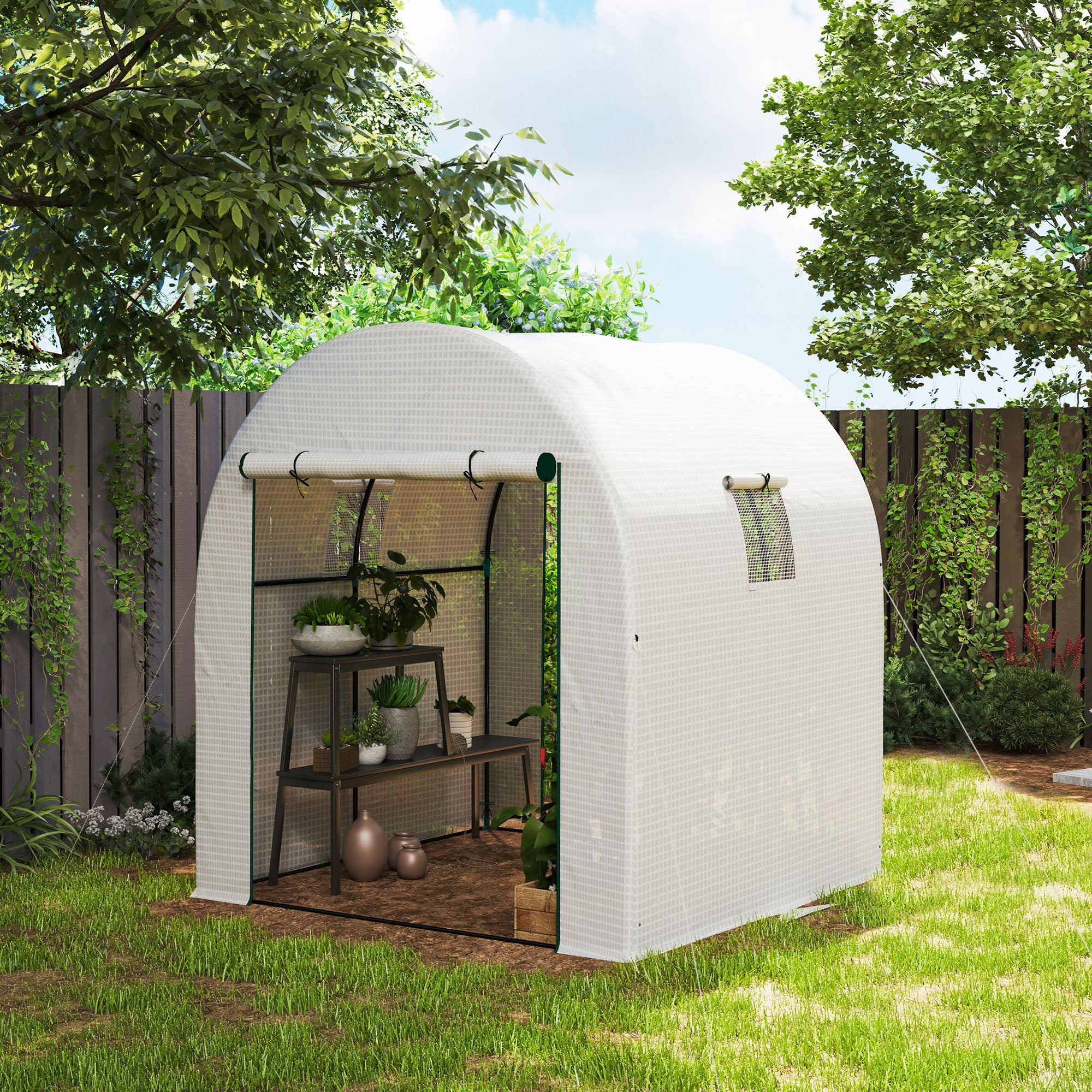 Outsunny 180 x 180cm Walk-In Polytunnel Greenhouse - White