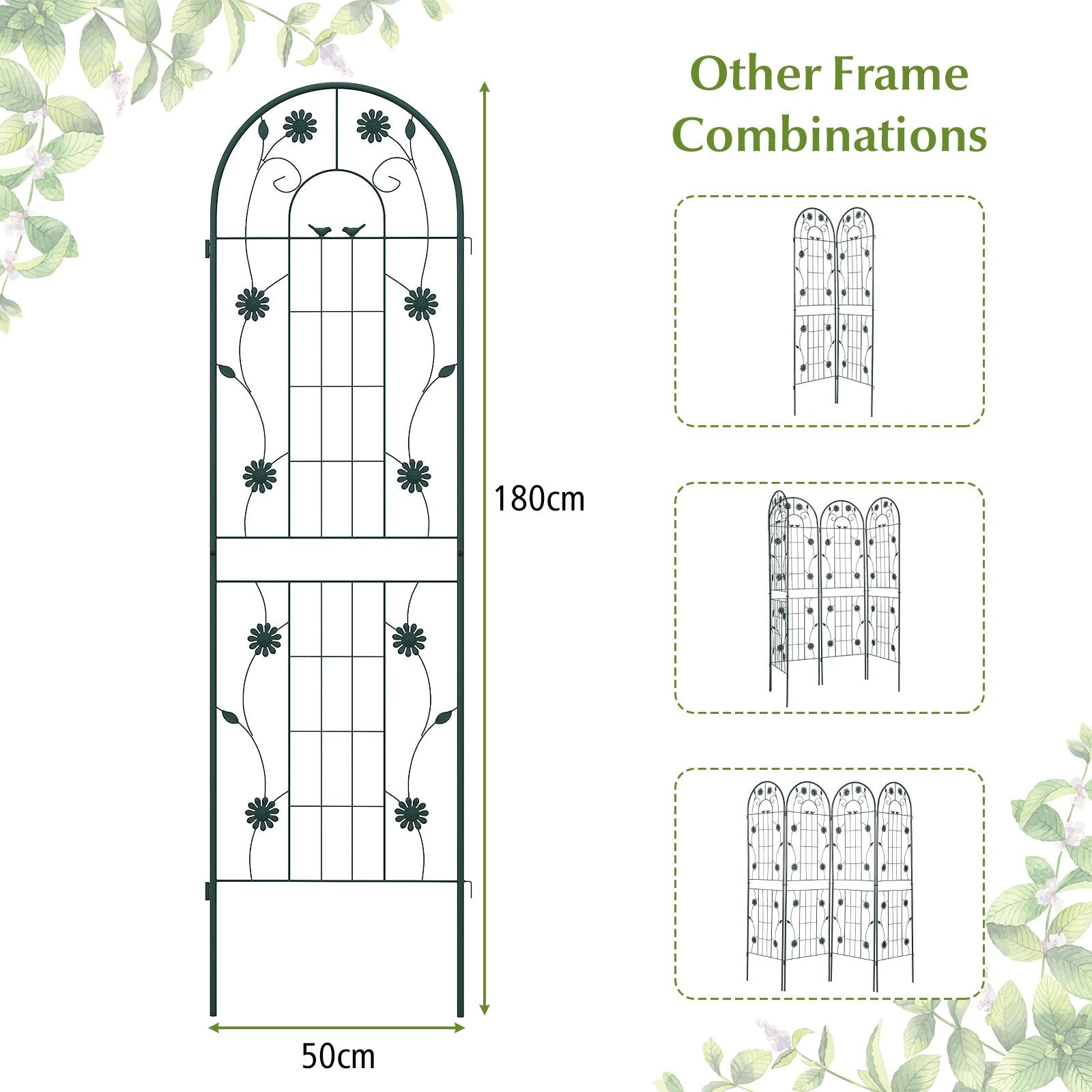 2/4 Pack Metal Garden Trellis 180 cm x 50 cm Wire Lattice Panel-Green-2 Pack