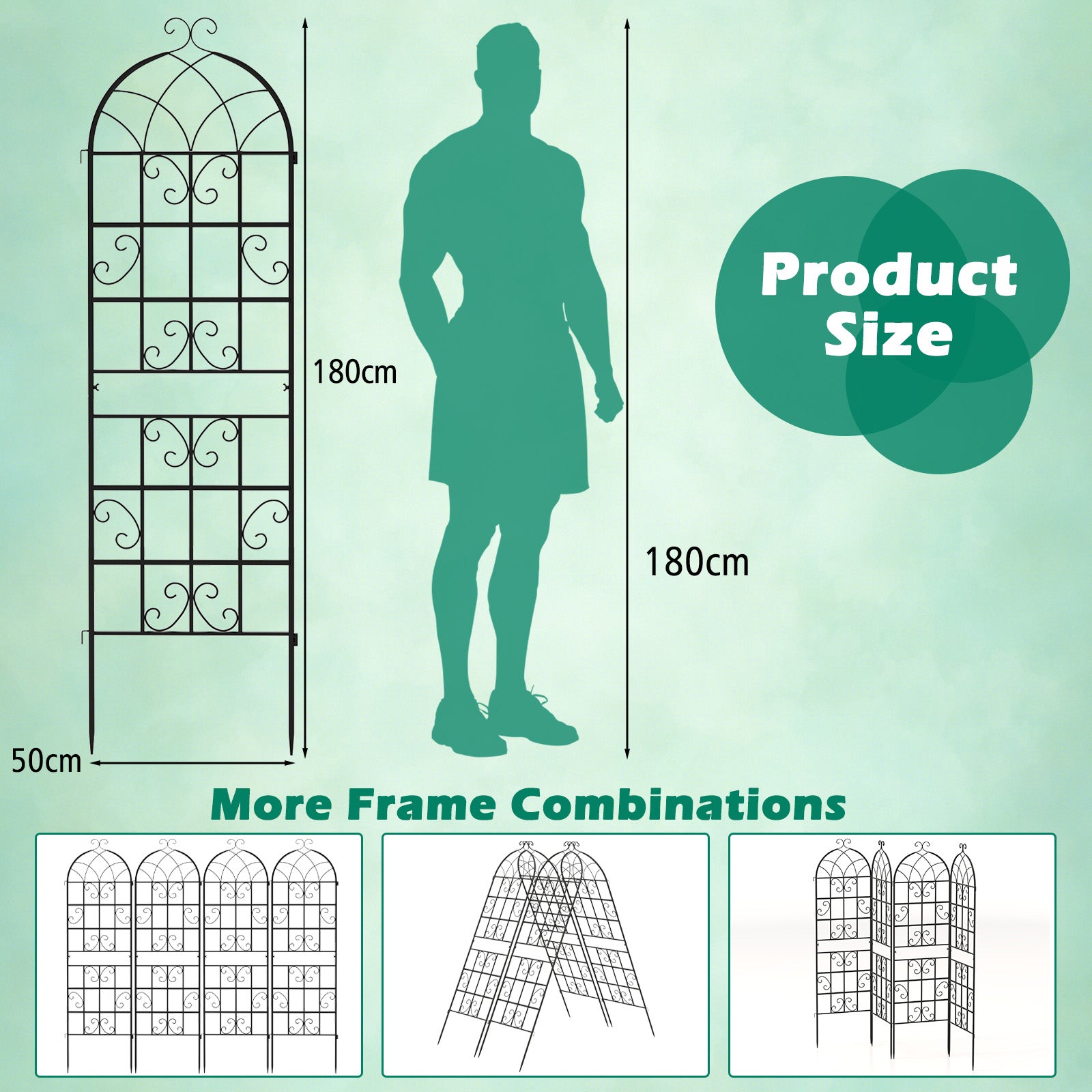 2/4 Pack 180 cm x 50 cm Metal Garden Trellis Decorative for Climbing Plants-2 Pack