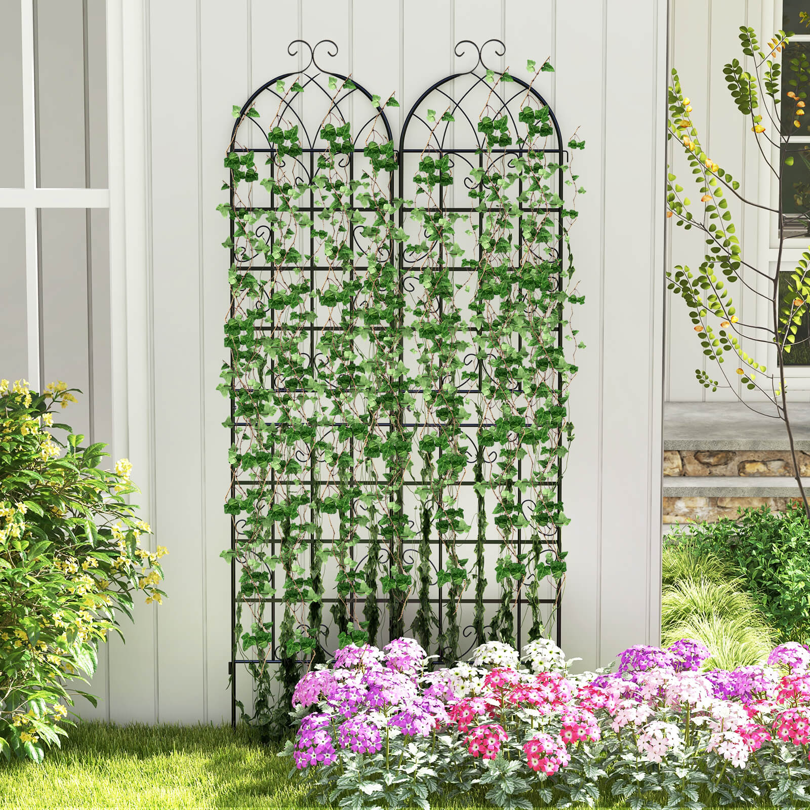 2 Pack 220 x 50 cm Metal Garden Trellis for Climbing Plants-Black