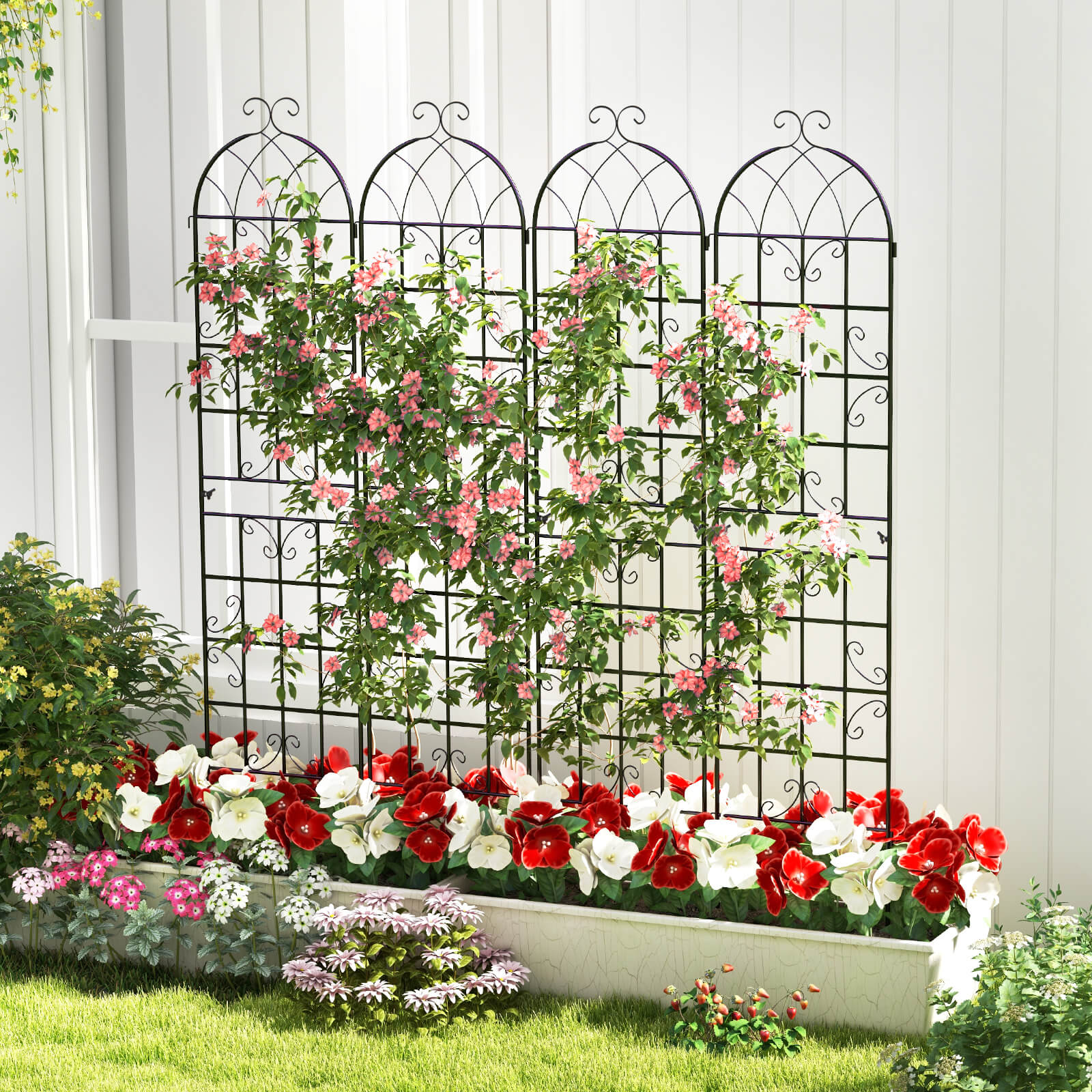 2 Pack 220 x 50 cm Metal Garden Trellis for Climbing Plants-Black