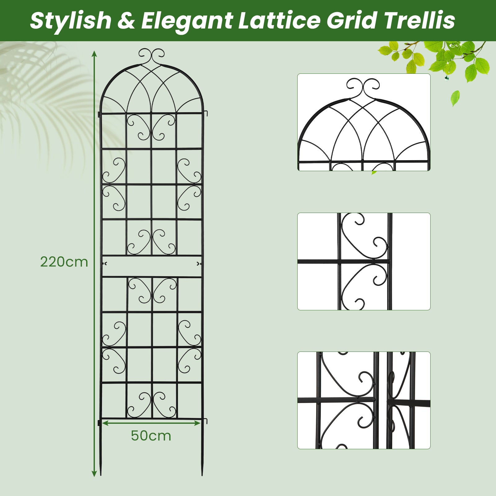2 Pack 220 x 50 cm Metal Garden Trellis for Climbing Plants-Black