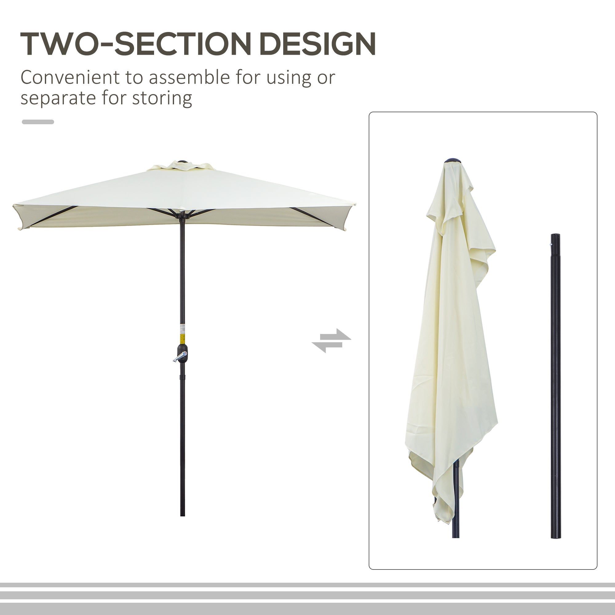Outsunny Balcony Half Parasol Semi Round Umbrella Patio Crank Handle (2.3 m, Beige)- NO BASE INCLUDED