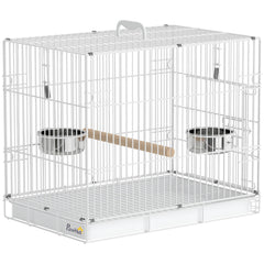 PawHut Bird Cage Foldable Portable Budgie Cage with Wooden Perch 2 Bowls for Travel 49 x 31 x 40 cm Black